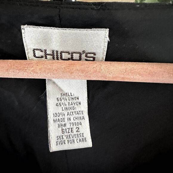 Chico's Black Wide Strap Linen Blend Sleeveless Midi Dress Size 2  Resort - Picture 3 of 7
